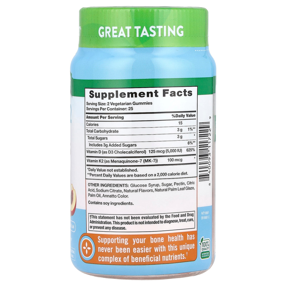 Nature's Truth, Жевательные мармеладки с комплексом D3 + K2, натуральный персик и манго, 50 жевательных таблеток