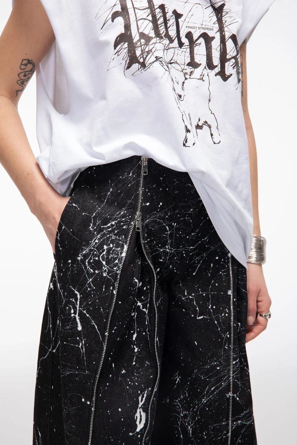 Брюки Kraizy Stripes с замками из джинсы черные