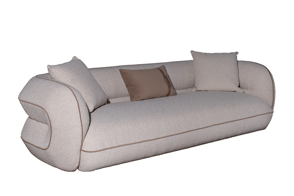 Диван Garda Decor Амели (Amelia) трехместный букле светлый 253*100*67 см с бежевым кантом