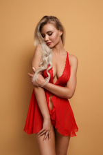 Сорочка с кружевом и застёжкой спереди Le Frivole красная S/M