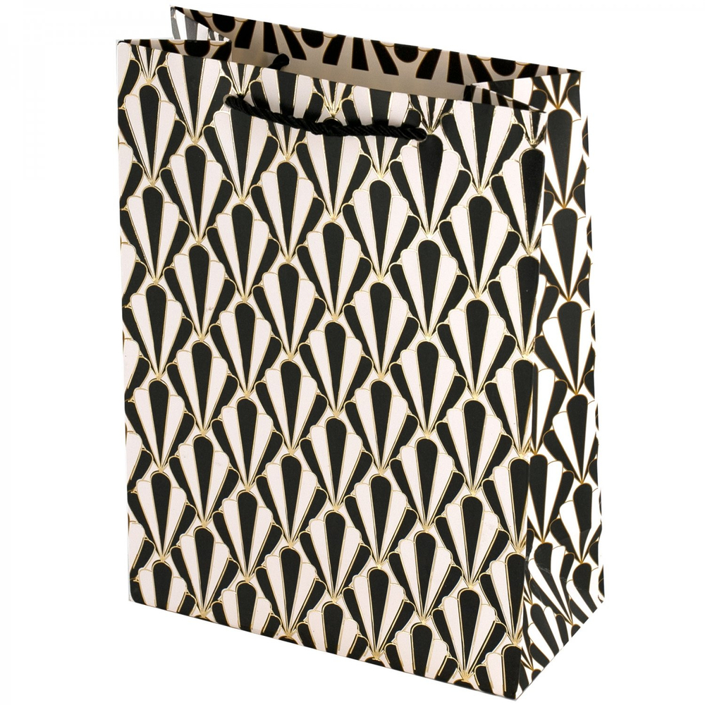 Пакет подарочный бумажный Alingar, (XL) 31х40х12 см, "Черно-белый паттерн", ламинация, тиснение фольга, ассорти