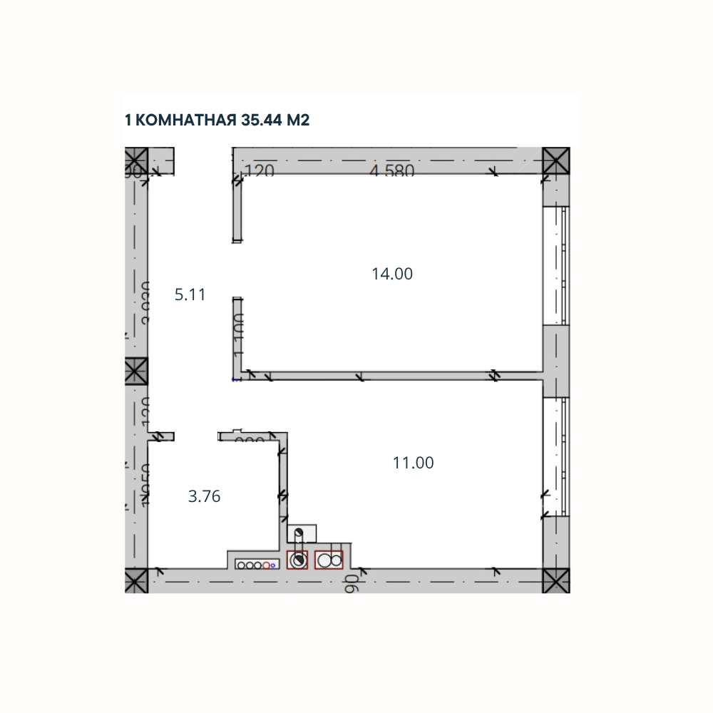 1-комн. квартира в Баксане, 35,44 м²; 1 этаж