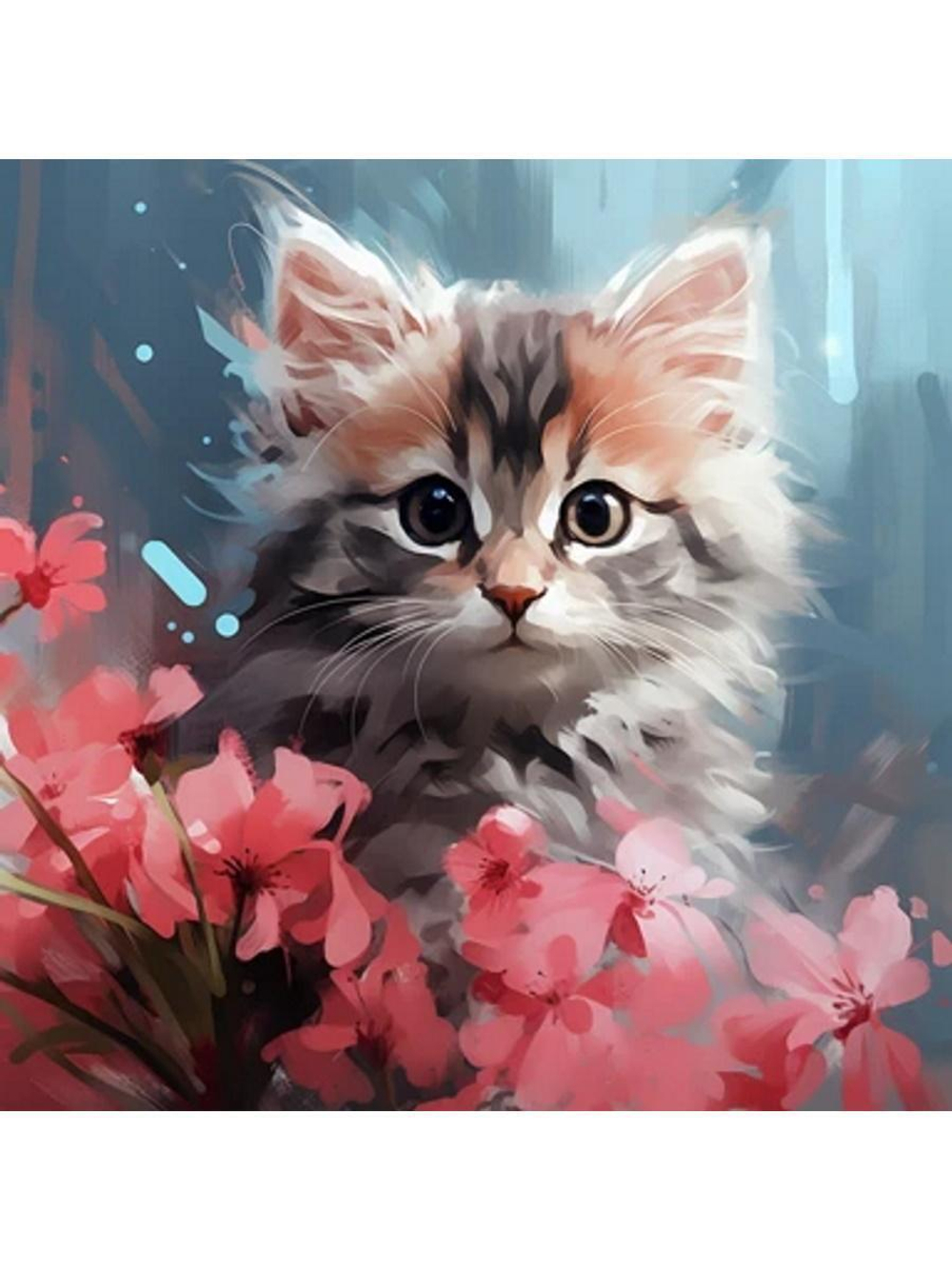 Картина по номерам 30х30см. "Малыши. Котёнок в цветах" 20цв. коробка (арт. Х-6331)