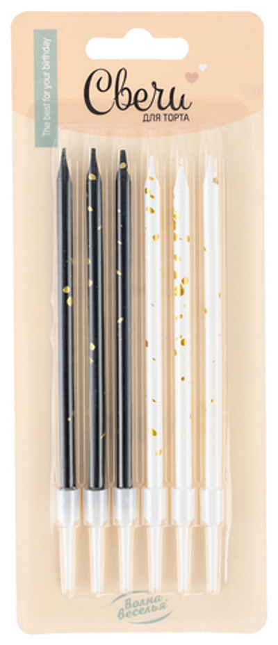 Свечи Золотые искры, Черный/Белый, Металлик, 6 шт. с держат.,