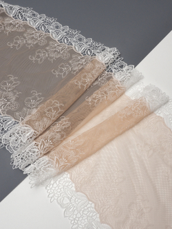 Кружево вышивка на сетке бежевая с белым неэластичная ширина 25 см