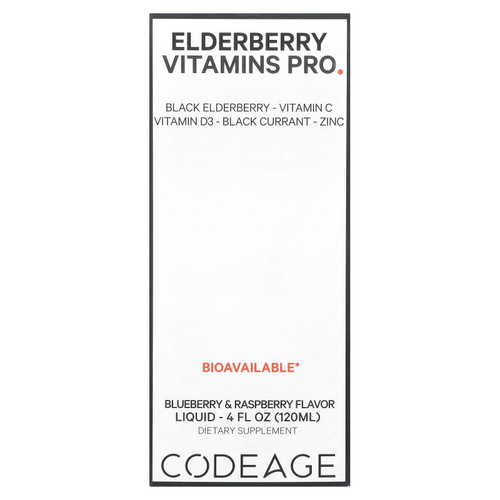 Codeage, Vitamins, бузина и иммунный комплекс, голубика и малина, 120 мл (4 жидк. унц.)