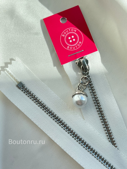 Молния белая серебро с жемчугом