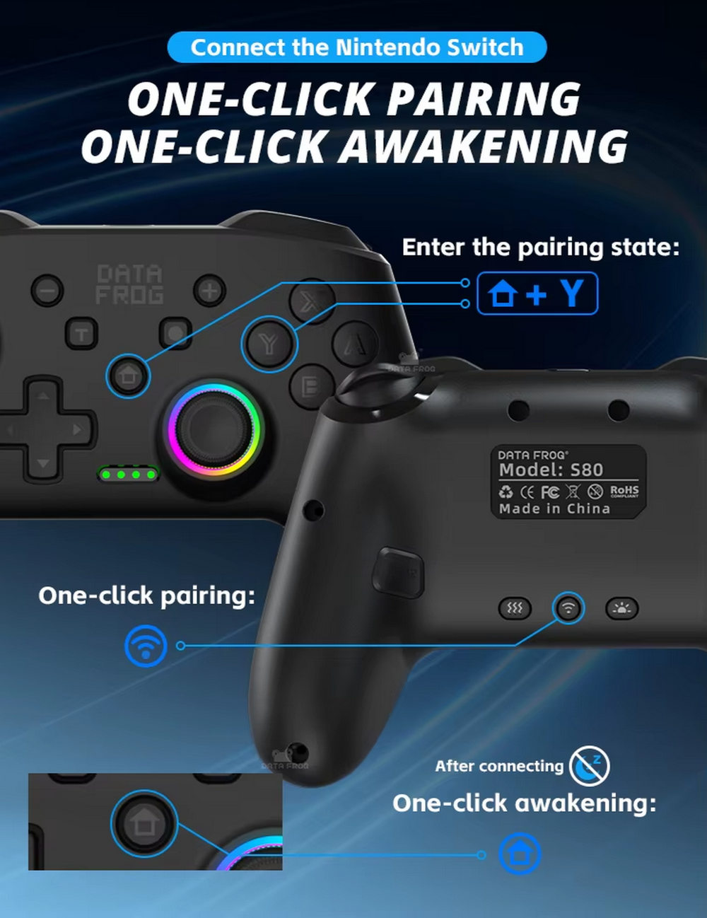 Джойстик беспроводной для ПК/Nintendo Switch RGB DATA FROG S80