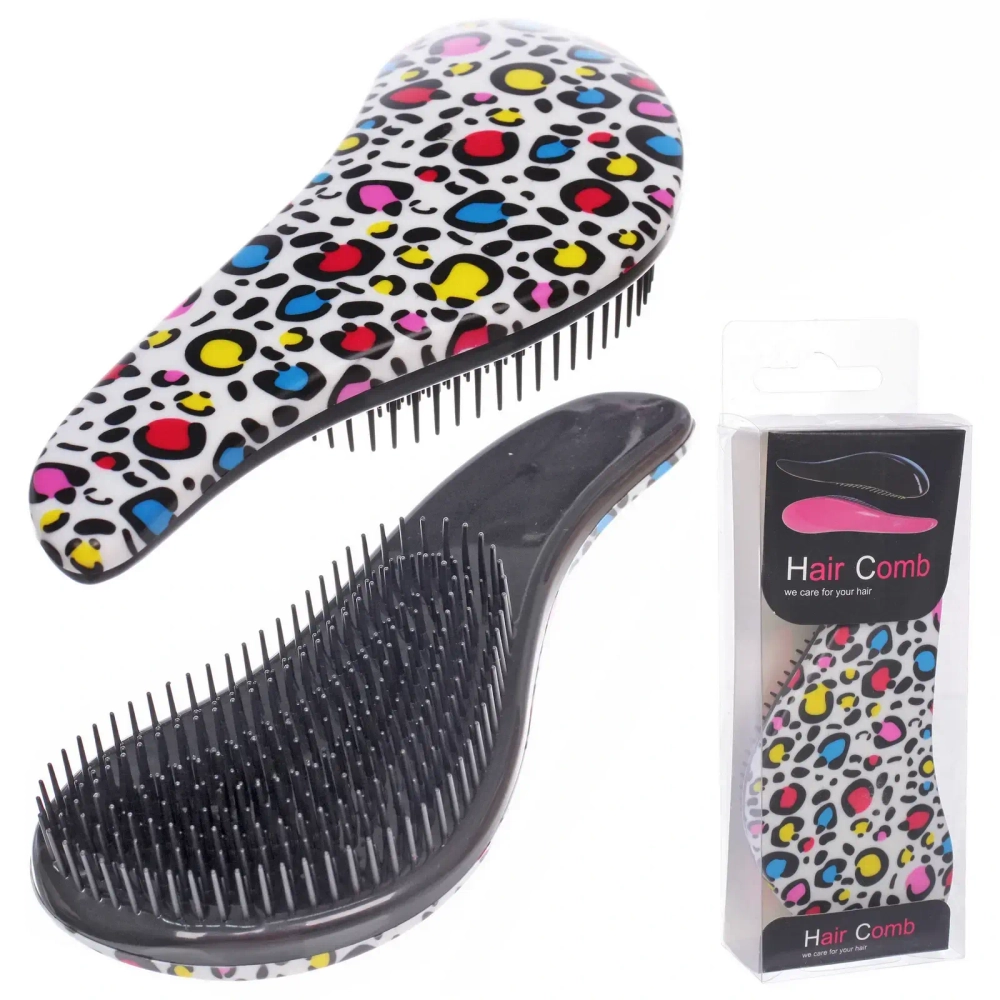 Расческа массажная компактная «Perfection», принт леопард разноцветный, 18.5*8см (коробка PVC)