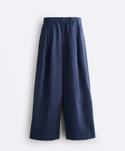 OYSHO Брюки с широкими штанинами из 100% льна, военно-морской