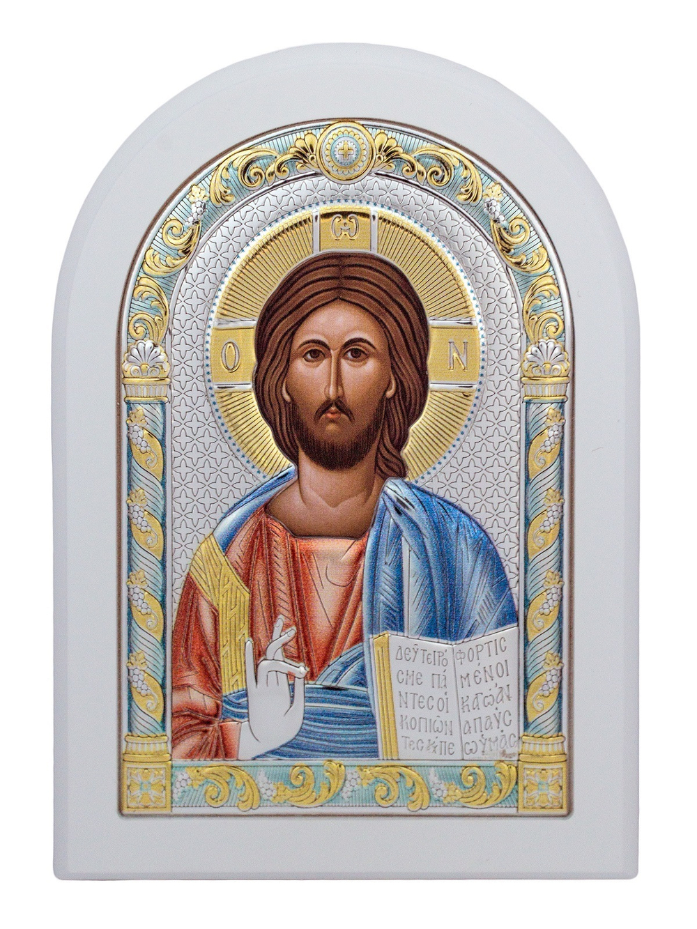 Спаситель, икона арочная, белое дерево, эмаль 120х160