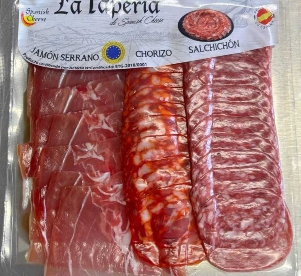 Испанское ассорти нарезок: Хамон серрано, Чоризо, Сальчичон, La Taperia, 150 гр