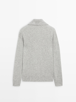 Massimo Dutti Вязаный свитер с воротником-стойкой на молнии, серый