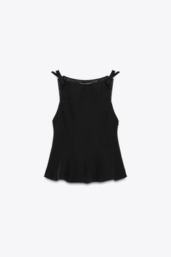 ZARA ТОП С БАСКОЙ И БАНТАМИ, ЧЕРНЫЙ