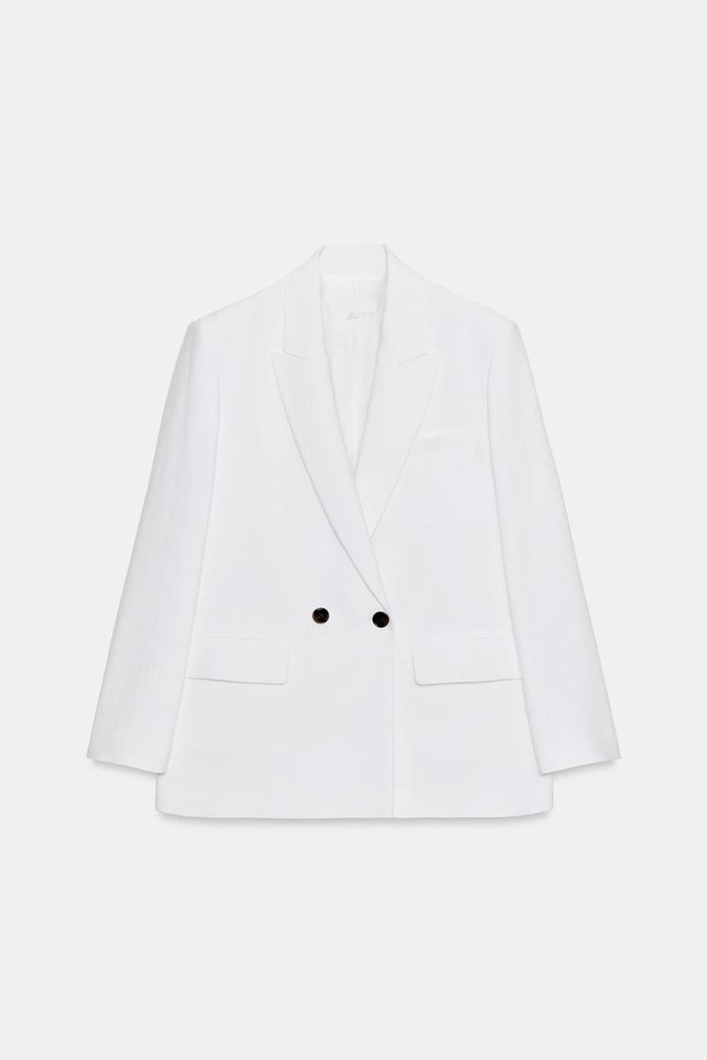 ZARA ДВУБОРТНЫЙ БЛЕЙЗЕР ОВЕРСАЙЗ С ПОДПЛЕЧНИКАМИ, БЕЛЫЙ