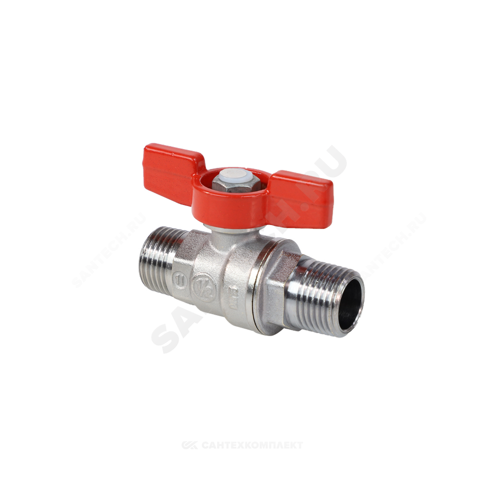 Кран шаровой латунь хром R253D Ду 32 Ру42 НР бабочка красная Giacomini R253X006