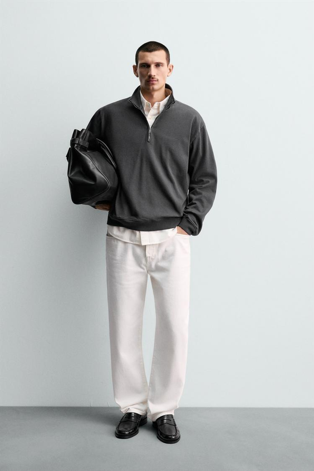 ZARA ТОЛСТОВКА С ВОРОТНИКОМ НА МОЛНИИ, ТЕМНО-СЕРЫЙ