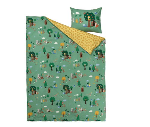 BRUMMIG БРУММИГ Пододеяльник и наволочка, лесные животные/разноцветный узор,150х200/50х60 см