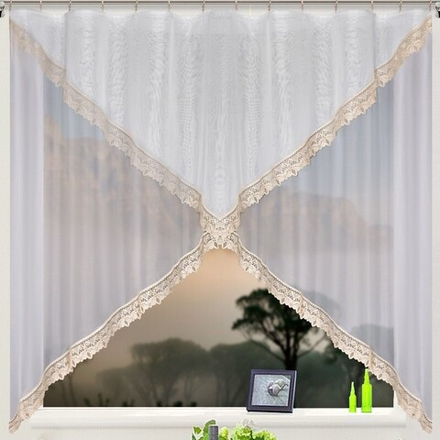 Занавеска из вуали с кружевом "Ф. ДЕЙЗИ" на шторной ленте, цвет белый, Польша.