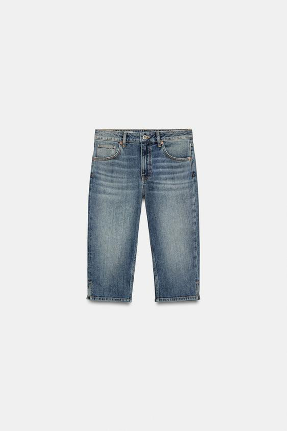 ZARA ДЖИНСЫ КАПРИ TRF ИЗ ДЕНИМА СО СРЕДНЕЙ ПОСАДКОЙ, СИНИЙ