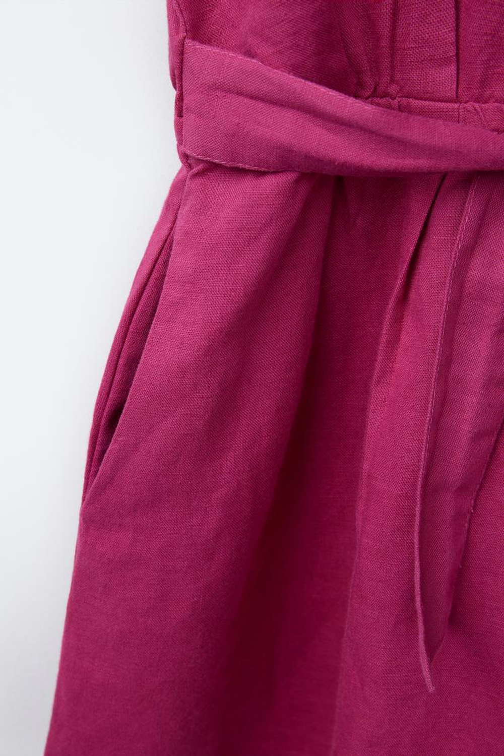 ZARA КОМБИНЕЗОН ИЗ СМЕСОВОГО ЛЬНА С ЗАВЯЗКАМИ, ЦВЕТ ФУКСИИ