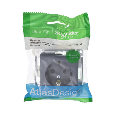 ATLASDESIGN РОЗЕТКА с заземлением со шторками, 16А, механизм, ГРИФЕЛЬ