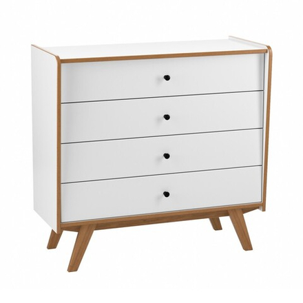 Комод «Винтаж» четыре ящика белый лак/браун