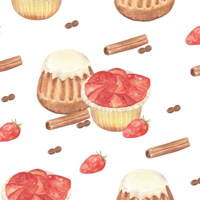 Кекс и клубничное пирожное на белом