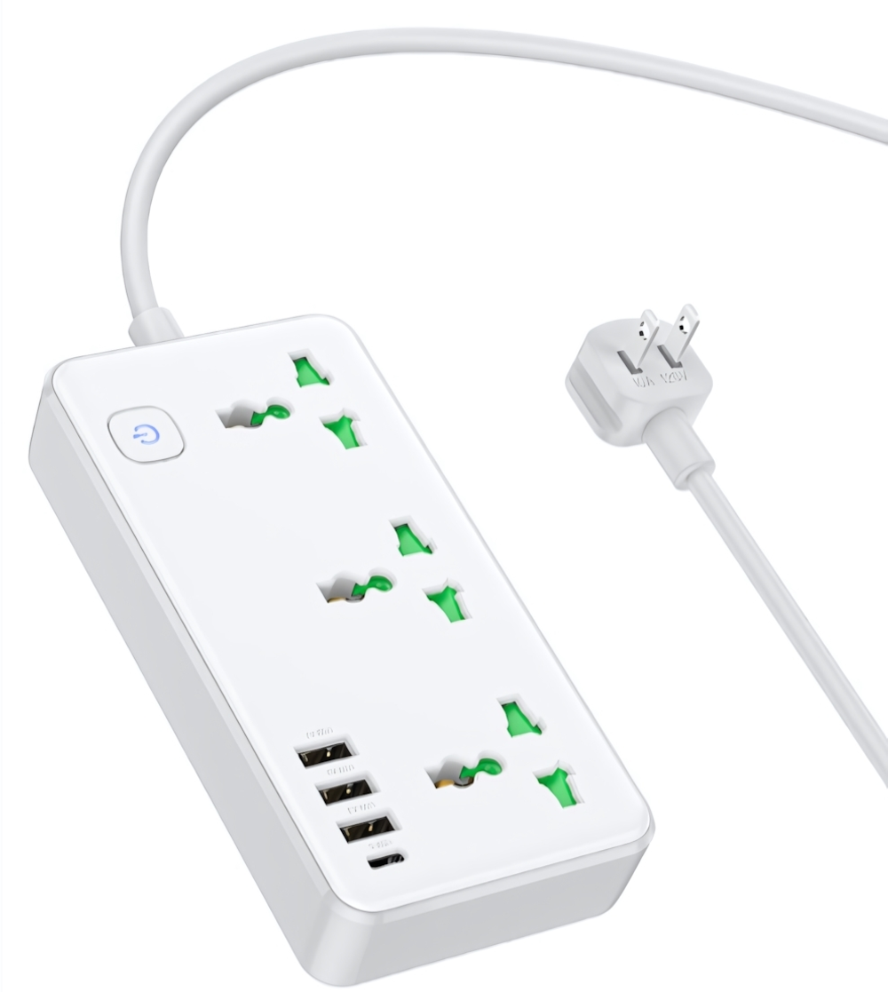 Фильтр сетевой HOCO AC7, 250V/10A 3 розетки, 17W 3.4A Type-C+3xUSB, 1.5m White
