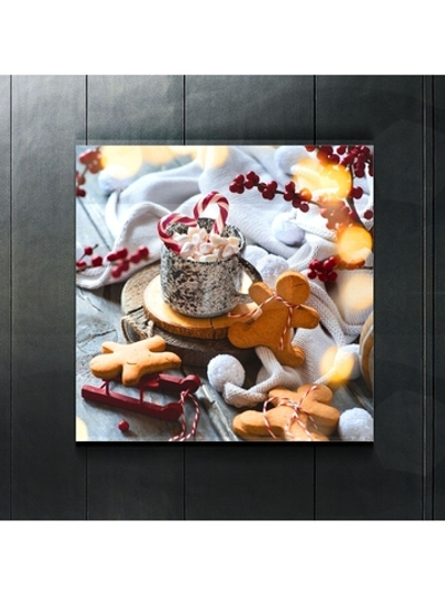 Картина на стекле/Подарок на Новый год/на стену Новогодние сладости, 28х28см Декор для дома, подарок