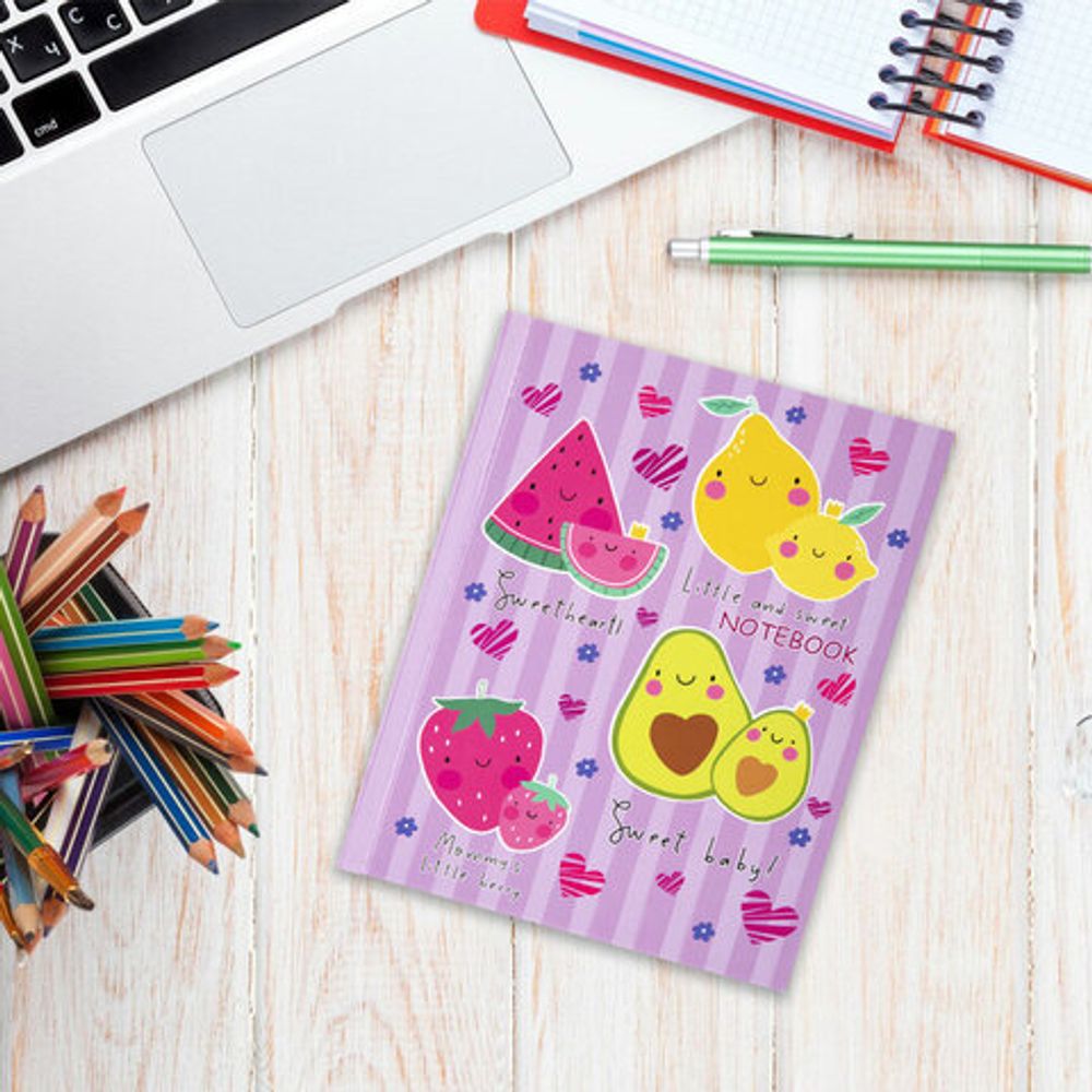 Блокнот МАЛЫЙ ФОРМАТ (110х147 мм), А6, 80 л., твёрдый, клетка, BRAUBERG KIDS, "Фруктики", 114444