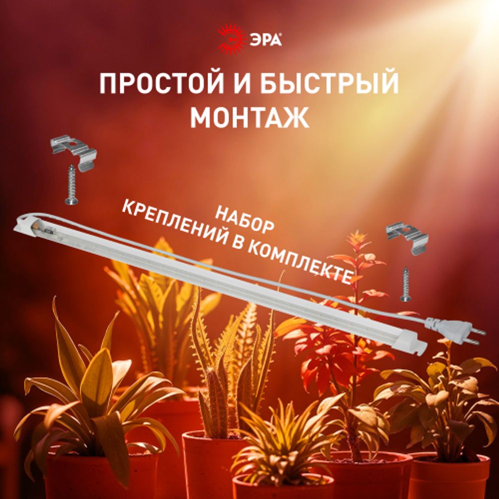 Светильник для растений, фитолампа светодиодная линейная ЭРА FITO-10W-Т5-Ra90-Slim полного спектра 10 Вт Т5 | Линейные фито светильники