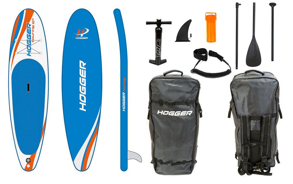 SUP доска HOGGER Touring 10.8&quot; надувная прогулочная, drop-stich двухслойная технология голубой/белый