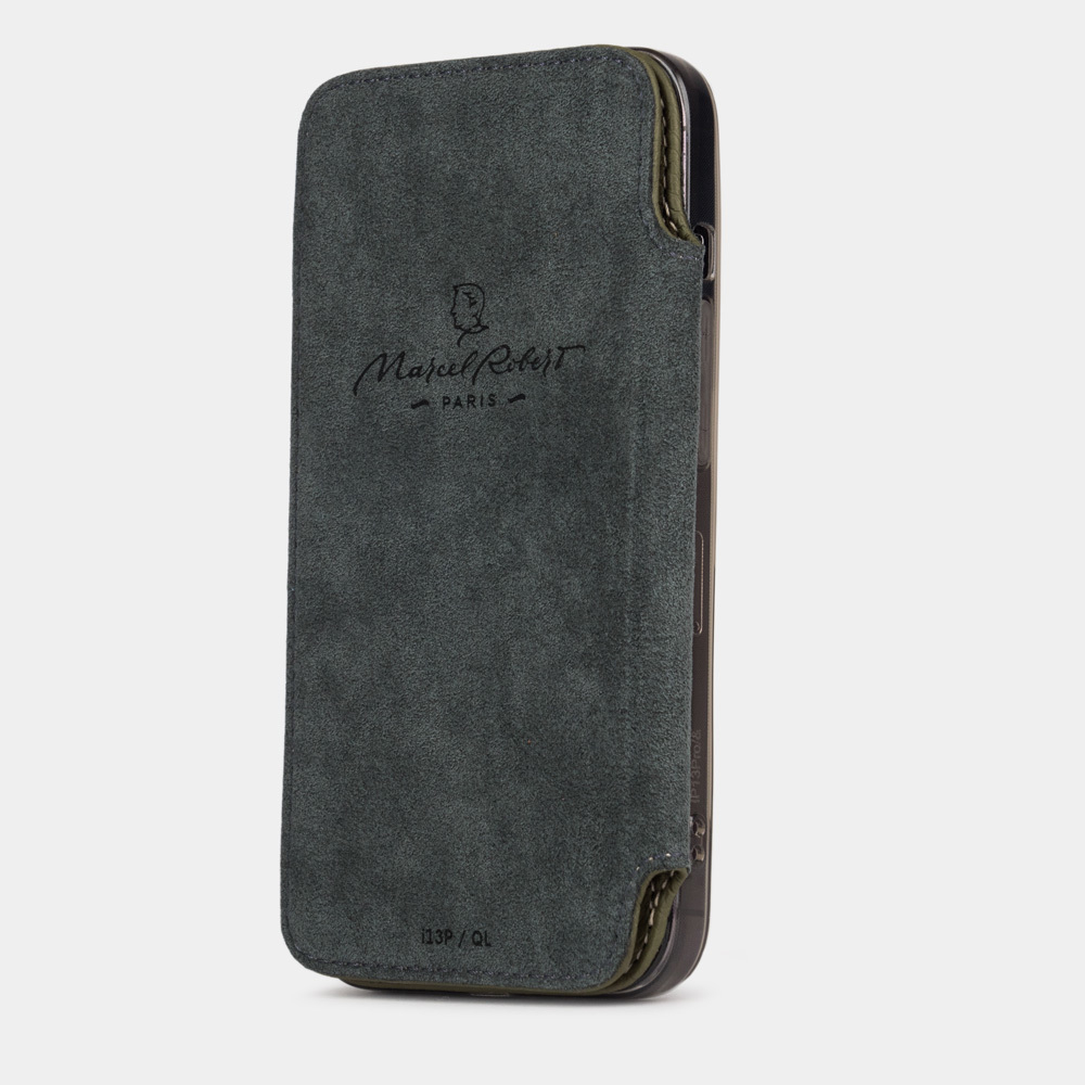 Чехол для iPhone 13 Pro Max из кожи теленка, зеленого цвета