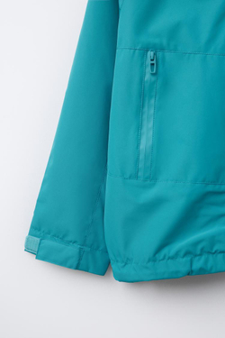 ZARA ЛЕГКАЯ КУРТКА С КАПЮШОНОМ WATER REPELLENT, БИРЮЗОВЫЙ