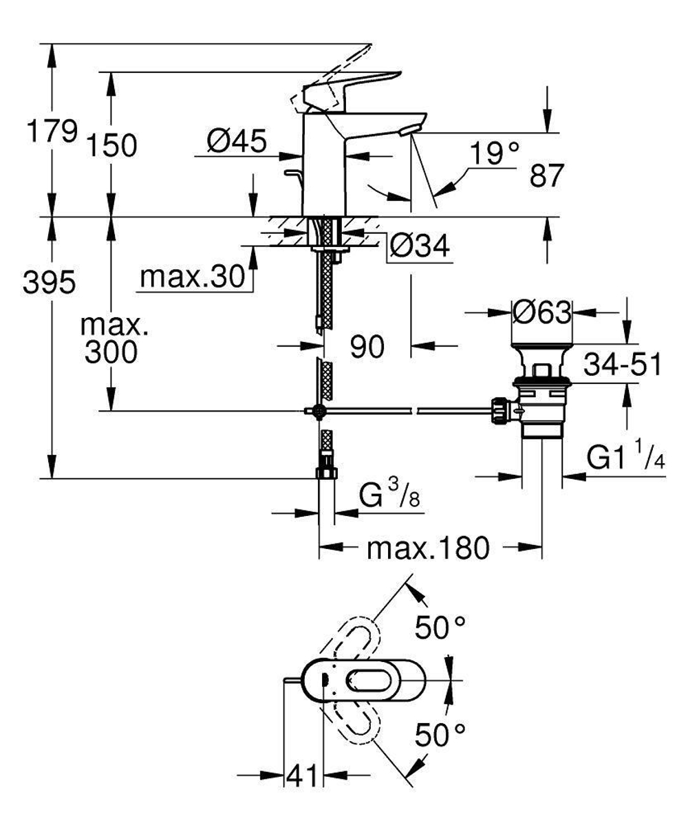 Смеситель однорычажный для раковины GROHE Start Loop 23349000