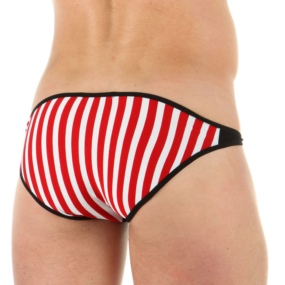 Черные мужские трусы-слипы с красно-белыми полосками сзади (Размер: L) (Цвет: черный)