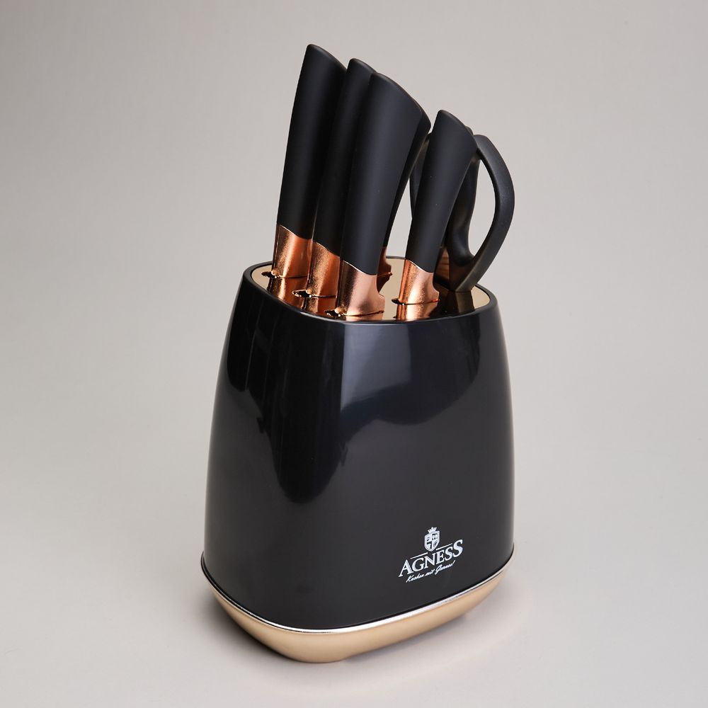 НАБОР НОЖЕЙ AGNESS НА ПЛАСТИКОВОЙ ПОДСТАВКЕ, 7 ПРЕДМЕТОВ