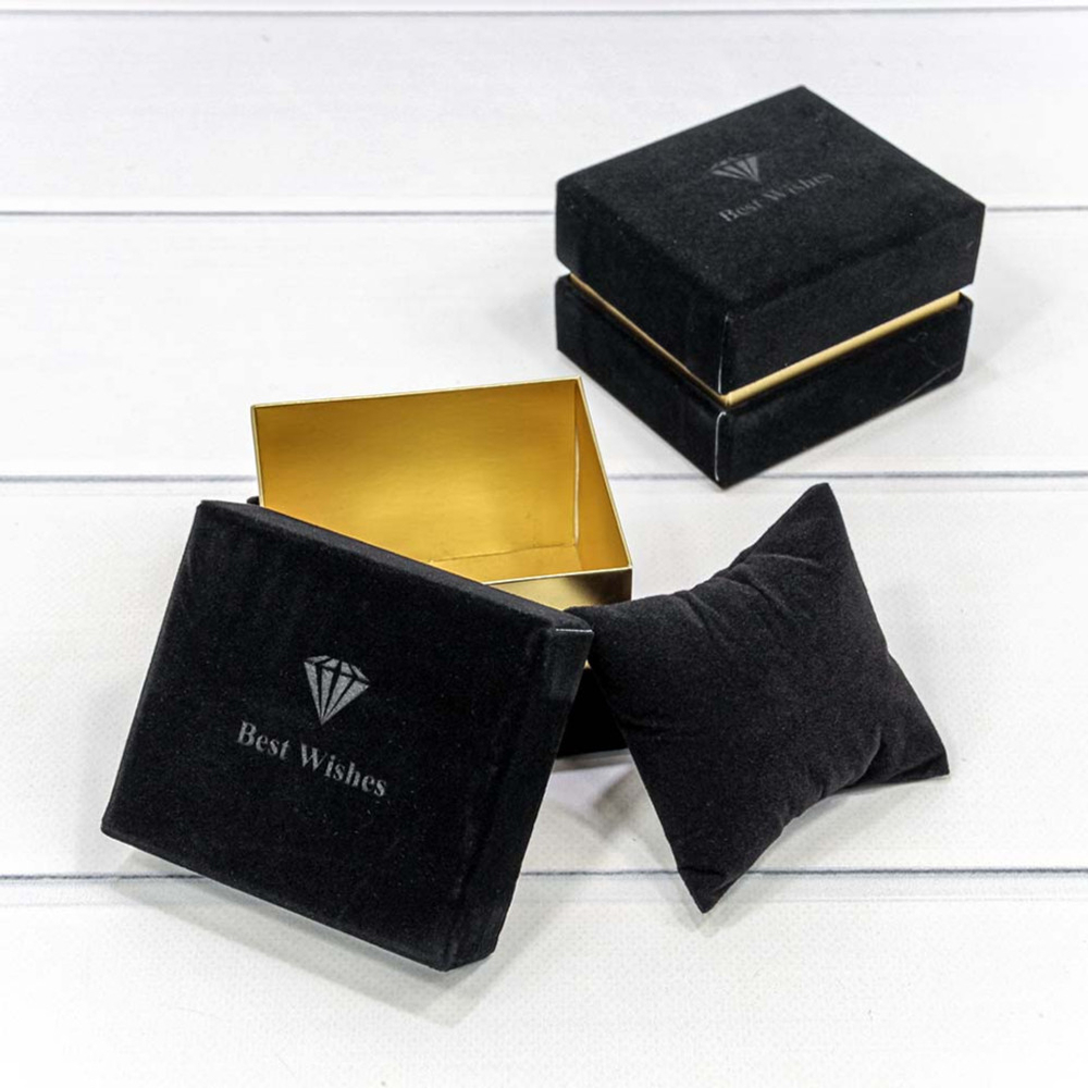 Коробка Ювелирная 8.9х7.9х6.5 см Набор 2 шт бархатная (Черный)