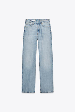 ZARA ДЖИНСЫ TRF ПРЯМОГО КРОЯ С ВЫСОКОЙ ПОСАДКОЙ, ГОЛУБОЙ