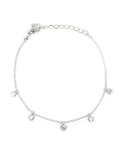 Браслет маленькие серебряные шарики, 5 круглых циркониев
