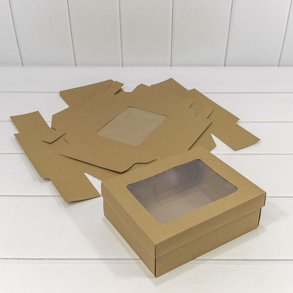 Коробка Для конфет сборная 20х16х7 см с окошком (Коричневый, Крафт)