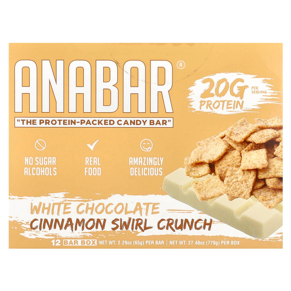 The Anabar, The Protein-Packed Candy Bar®, Хрустящие батончики с белым шоколадом и корицей, 12 батончиков по 65 г (2,29 унции)