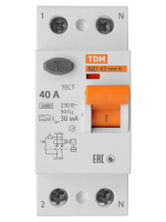 Устройство защитного отключения (УЗО) ВД1-63 2Р 40А 30мА тип А TDM SQ0203-0078