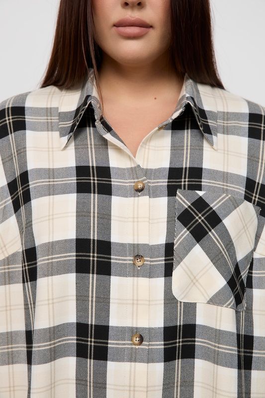 Рубашка в клетку прямого кроя, черно-белый