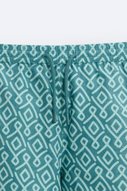 ZARA ДЛИННЫЕ ПЛАВКИ С ГЕОМЕТРИЧЕСКИМ ПРИНТОМ, СИНЕ-ЗЕЛЕНЫЙ