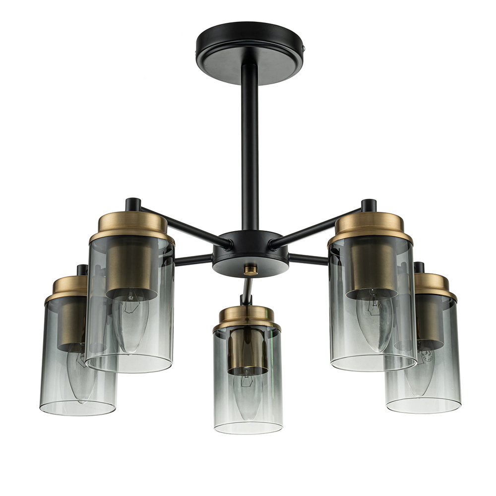 Светильник на штанге 5x40Вт, E14, металл/стекло, черный/бронза