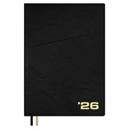Ежедневник дат. 2026г А5 176л., кожзам, интегр.пер. "Шеврет черный" тисн.фольгой, ляссе