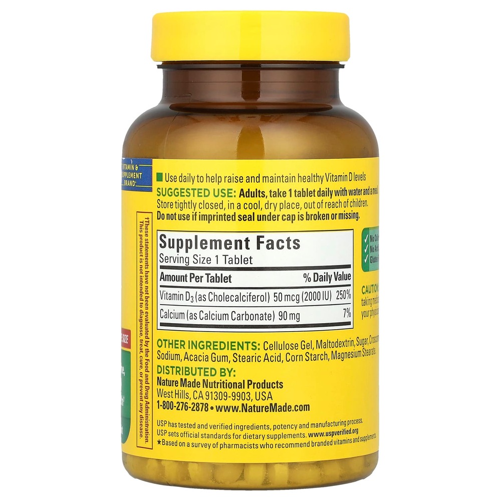 Nature Made, витамин D3, 50 мкг (2000 МЕ), 220 таблеток