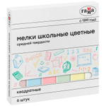 Мел цветной 6шт. средней твердости, квадратные, коробка (Гамма)